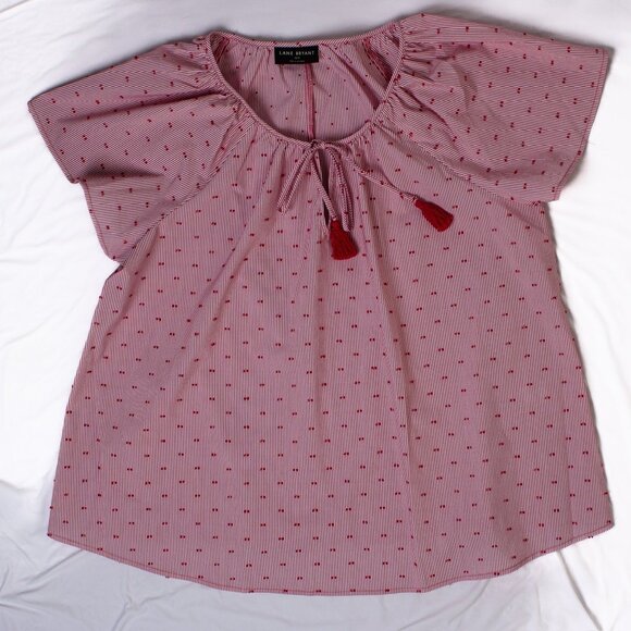 Lane Bryant 18/20 Pink & White Striped Peasant Blouse With Tassel Tie - Picture 8 of 8